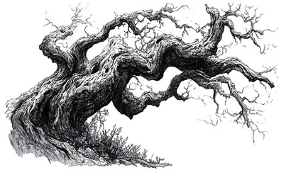 Fototapeta premium illustrations of various trees, leaves, grasses, and botanical elements on white background.