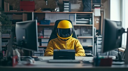 Obraz premium worker with yellow helmet at the workstation