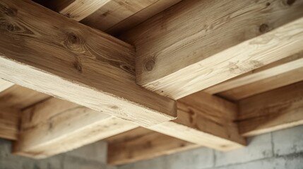 Carpenter installing wooden beams for a ceiling structure. Featuring detail and care