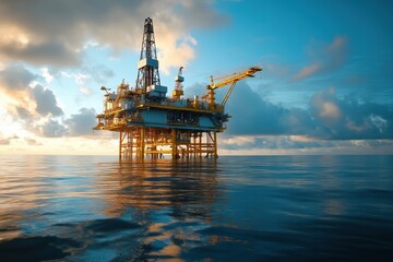 oil rig on the water view from the water