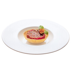 Culinary art sophisticated beef tartare in an elegant setting