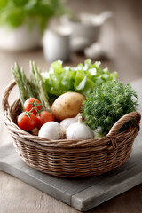name: garden basket with fresh vegetables,
