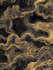 Abstract gold and black flowing wave pattern.