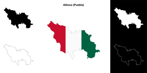 Atlixco municipality (Puebla) outline map set