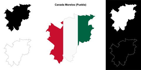 Fototapeta premium Canada Morelos municipality (Puebla) outline map set