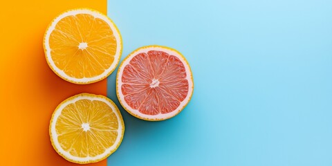 Vibrant slices of citrus fruits contrasting bright colors, creating an eye-catching and refreshing visual appeal.