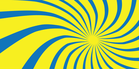 blue sunburst lines on yellow Background. Light sun rays pattern. Vintage stripes halftone radial wallpaper for poster, banner, advertising backdrop, comic