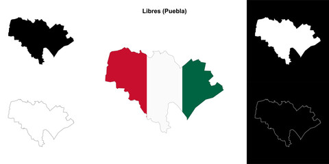 Libres municipality (Puebla) outline map set