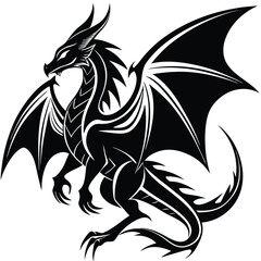 "Fantasy Dragon Silhouette Vector Collection | Mythical Winged Creature Clipart | Tattoo & Logo Design"