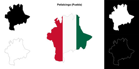 Fototapeta premium Petlalcingo municipality (Puebla) outline map set
