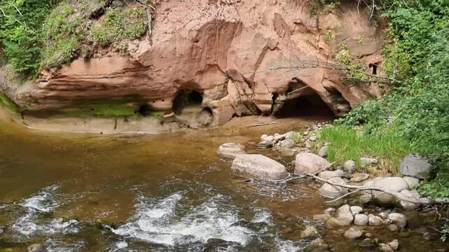 Gauja National Park, red rock outcrops of Zvarte rock.