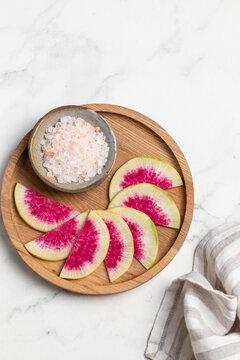 Naklejki fresh watermelon radish, pink radish