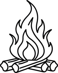 Burning Wood Outline Line Art Drawing Vector | Fire, Camp & Nature Line Icon