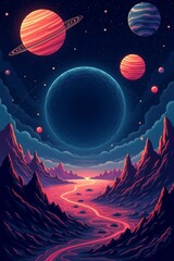 &ldquo;Neon Nebula Nights: Hyperspace Visions of Planetary Systems in Vortex-Lit Wonder&rdquo;

