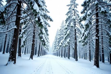 Naklejka premium Snowy forest branches isolated on white background, foliage, winter, wood