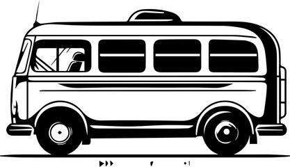 Simple Black and White Bus Icon, Vector Illustration of Public Transportation