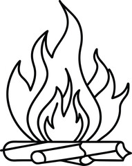 Burning Wood Outline Line Art Drawing Vector | Fire, Camp & Nature Line Icon