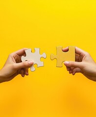 Hands Connecting Puzzle Pieces for Teamwork Concept and Collaboration in Business Context