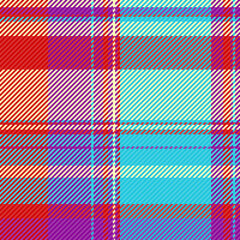 Vibrant, modern plaid pattern in bold red, turquoise, purple, and cream.  Perfect for textile design, fashion, web backgrounds, or branding projects.