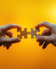 Connecting Puzzle Pieces for Teamwork Concept with Hands in Surrealism Style