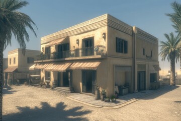 Beige desert storefront buildings