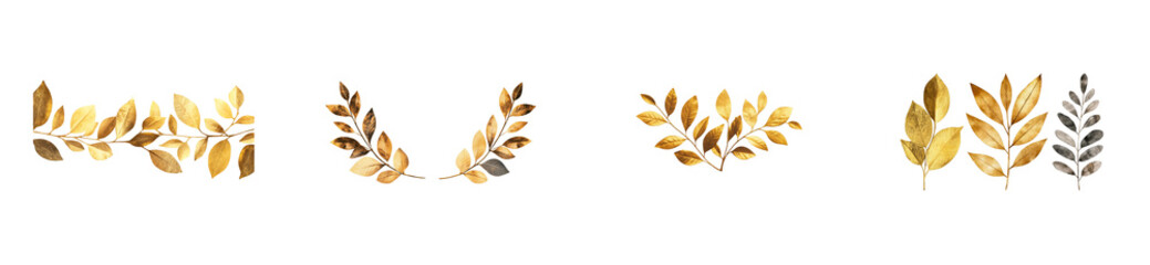 Elegant golden leaves arrangement with transparent background