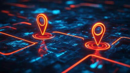 Digital map of locations on a circuit board.  Networked GPS locations