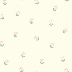 Pink tulips seamless pattern. Vector illustration for wallpaper, scrapbooking, wrapping paper.	
