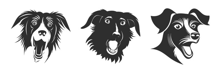 Obraz premium Dog Faces Silhouette Set. Expressive Canine Emotions In Black And White Isolated Vector Illustration Collection