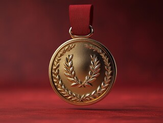 Gold Medal Award with Red Ribbon Icon for Achievement and Victory