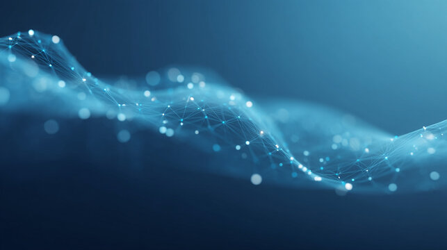 Abstract blue network with glowing nodes and connecting lines on a gradient background design art