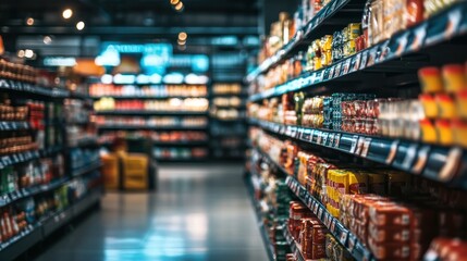 Naklejka premium Supermarket Aisles: A Glimpse into Grocery Shopping