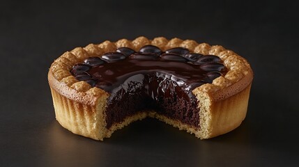 Dark chocolate truffle with smooth cocoa powder coating, creamy dark chocolate center inside