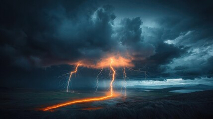 Dramatic storm clouds, intense lightning