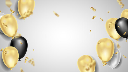 birthday balloons and gold confetty vector