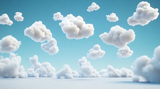 Floating pillow-like 3D cartoon clouds forming an animated pattern