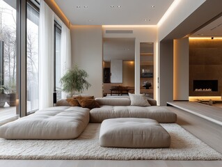 Modern Minimalist Scandinavian Living Room Design with Natural Lighting and Cozy Atmosphere
