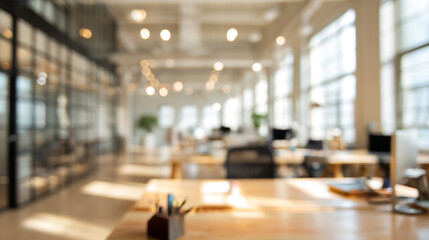 Fototapeta premium blurred background of a bright modern office interior building, interior, corridor, modern, empty.