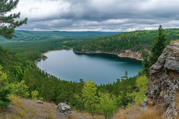 Fototapeta premium view of beautiful forest lake in Russia.