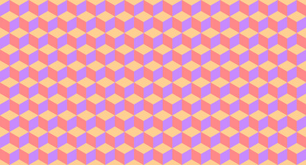 Seamless 3D cube pattern in pink and orange tones.