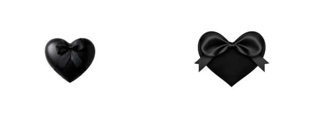 Stylish black heart designs with bows on a transparent background