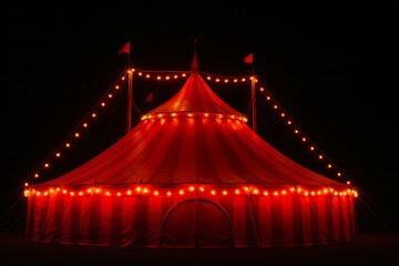 Brightly Lit Circus Tent Shines in the Night With Vibrant Colors and Inviting Atmosphere