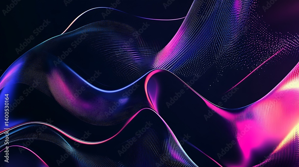 Fototapete vibrant abstract wave forms illuminated with neon colors, creating a visually striking array of ligh