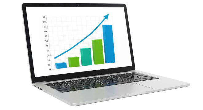 Isolated laptop with growing chart