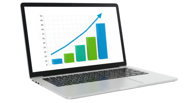 Isolated laptop with growing chart