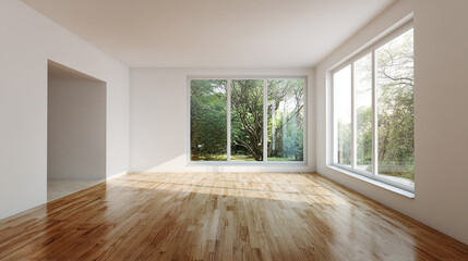 Fototapeta premium Modern living room interior design and concrete texture wall background,Empty wall mockup. Empty room with a white wall and wood floor.