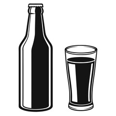 Elegant Bar Icons Bottle and Glass Black Silhouette