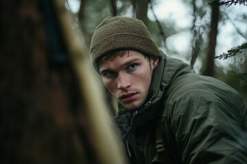 Camping in autumn forest generative AI image