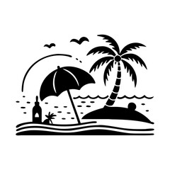 beach scene icon, beach scene silhouette vector illustration-simple silhouette illustration of beach scene, perfect for beach scene logos and icons