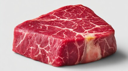 Obraz premium Raw beef steak in bright red color placed centrally on saturated cyan background to emphasize fresh meat quality contrast and culinary focus in isolated food subject photo